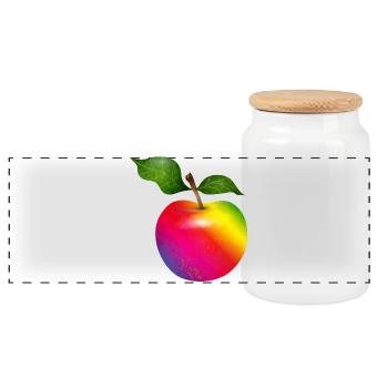 Bunter Regenbogen-Apfel mit Blättern Illustration - Panorama Keksdose mit Holzdeckel - Weiß - Vorne