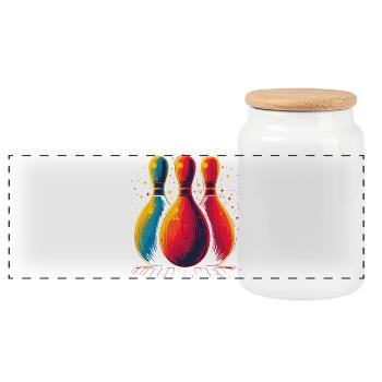 Bowling Retro Look - Panorama Keksdose mit Holzdeckel - Weiß - Vorne