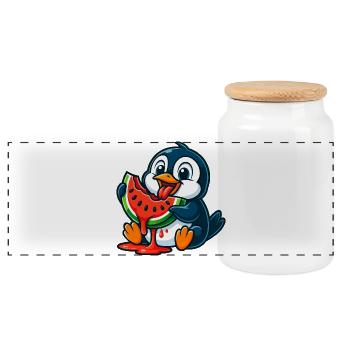 Mignon pingouin melon fruit dessin animé Fruit de l’Arctique - Boîte à biscuits avec couvercle en bois - blanc - Devant