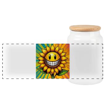 Sunflower - Panoramic Cookie Jar with Wooden Lid - white - Front