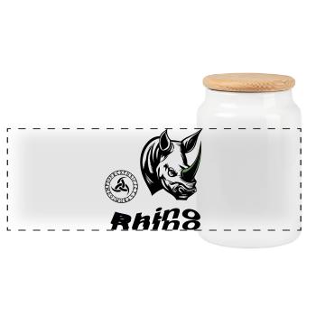 Rhinocéros - Boîte à biscuits avec couvercle en bois - blanc - Devant