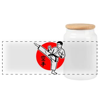 Karate Yokogeri männlich - Panorama Keksdose mit Holzdeckel - Weiß - Vorne