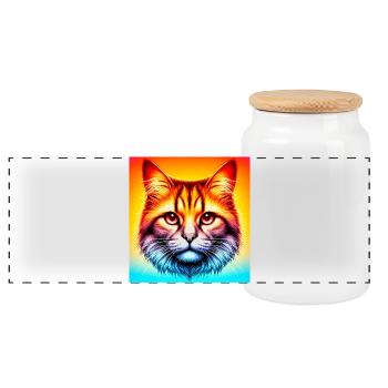 Katze - Panorama Keksdose mit Holzdeckel - Weiß - Vorne