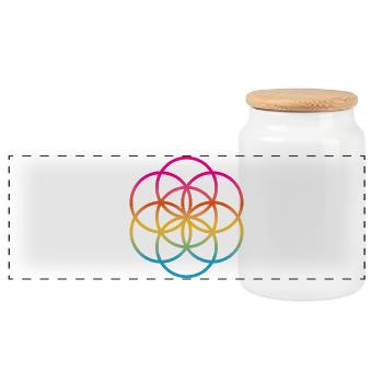 Yoga Ringe Kreise Flower of Life Farbverlauf om - Panorama Keksdose mit Holzdeckel - Weiß - Vorne