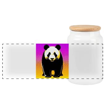 panda - Panoramic Cookie Jar with Wooden Lid - white - Front
