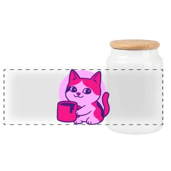 Chat de café mignon - Boîte à biscuits avec couvercle en bois - blanc - Devant