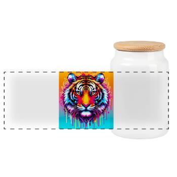 tiger - Panoramic Cookie Jar with Wooden Lid - white - Front