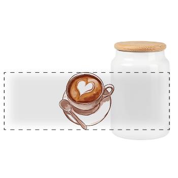 Cup Of Coffee Watercolor - Panoramic Cookie Jar with Wooden Lid - white - Front