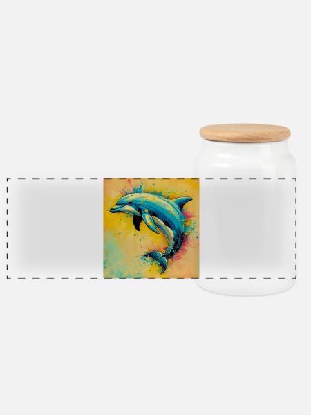 Delfin - Panorama Keksdose mit Holzdeckel - Weiß