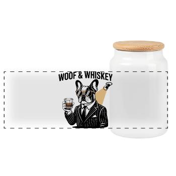 Bouedogue français Woof And Whiskey - Boîte à biscuits avec couvercle en bois - blanc - Devant