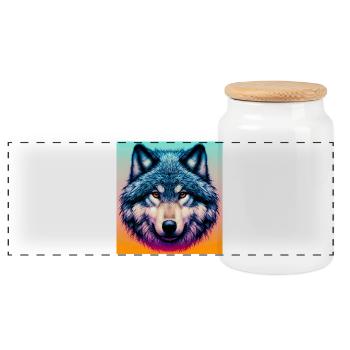 Wolf - Panoramic Cookie Jar with Wooden Lid - white - Front
