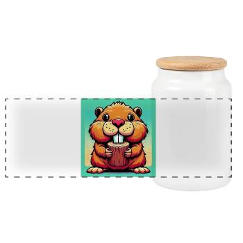 beaver - Panoramic Cookie Jar with Wooden Lid - white - Front