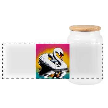 swan - Panoramic Cookie Jar with Wooden Lid - white - Front