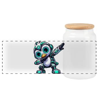 Cooler Pinguin Roboter Cyborg Mech Astronaut Dab - Panorama Keksdose mit Holzdeckel - Weiß - Vorne