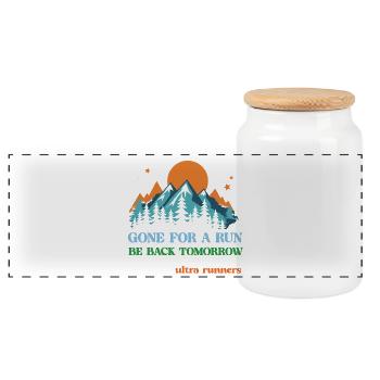 Gone For a Run - Be Back Tomorrow - Ultra Runners - Panoramic Cookie Jar with Wooden Lid - white - Front