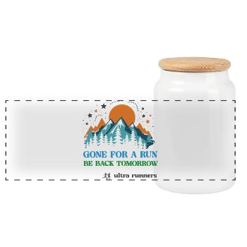 Gone For a Run - Be Back Tomorrow - Ultra Runners - Panoramic Cookie Jar with Wooden Lid - white - Front