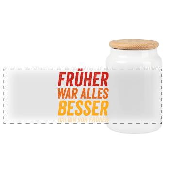 Früher war alles besser - Ich bin von früher - Panorama Keksdose mit Holzdeckel - Weiß - Vorne