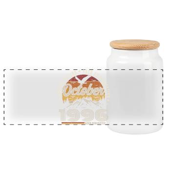October 1996 Birthday Gift - October 1996 - Panoramic Cookie Jar with Wooden Lid - white - Front