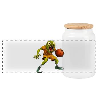 Basket-ball monstre - Boîte à biscuits avec couvercle en bois - blanc - Devant