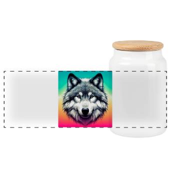 Loup - Boîte à biscuits avec couvercle en bois - blanc - Devant