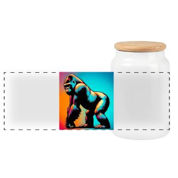 Gorilla - Panorama Keksdose mit Holzdeckel - Weiß - Vorne