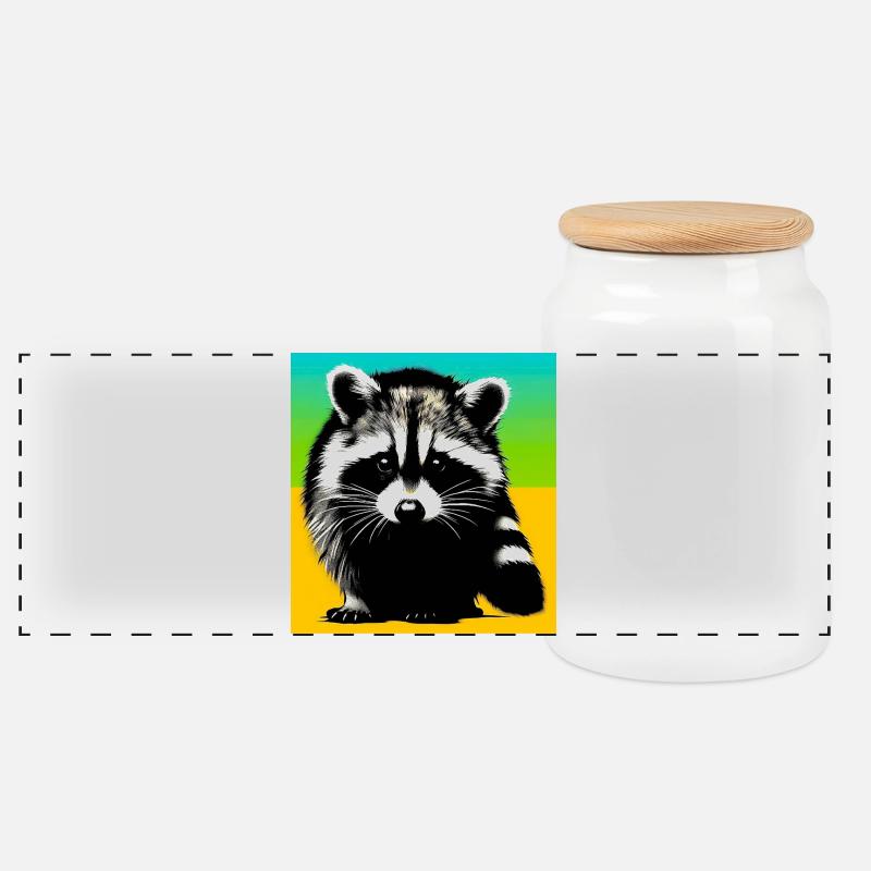Waschbär - Panorama Keksdose mit Holzdeckel - Weiß