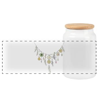 Delicate chain with fruit and feather motifs - Panoramic Cookie Jar with Wooden Lid - white - Front