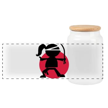 Urban Ninja Girl - Panoramic Cookie Jar with Wooden Lid - white - Front
