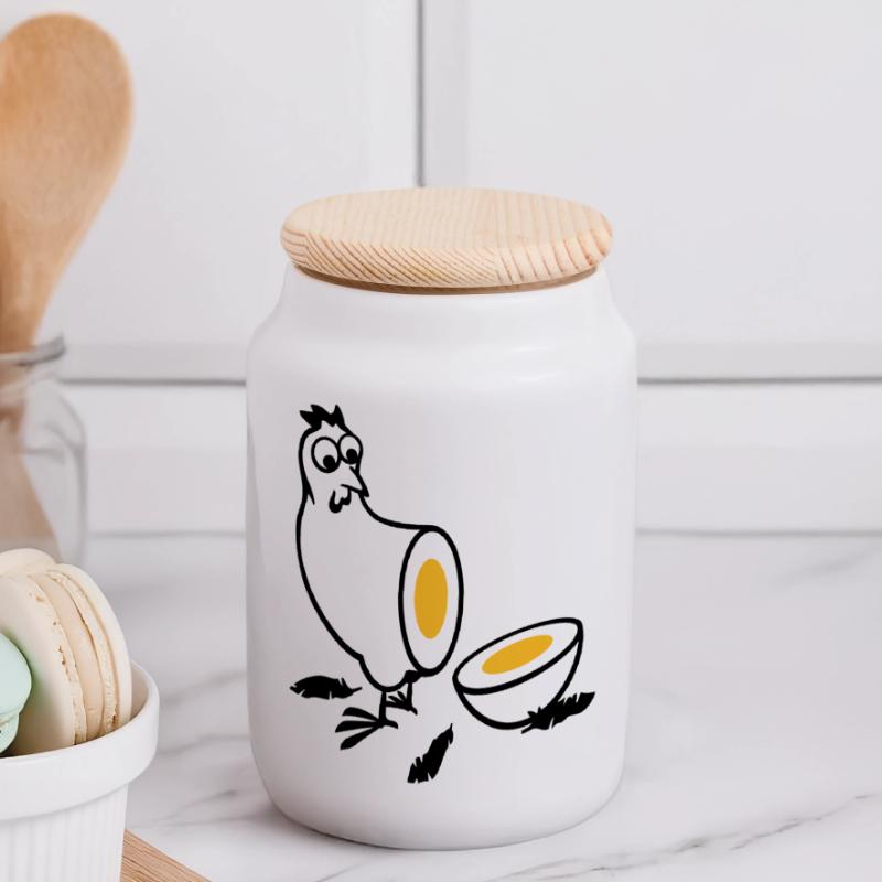 Huhn oder Ei Panorama Keksdose mit Holzdeckel