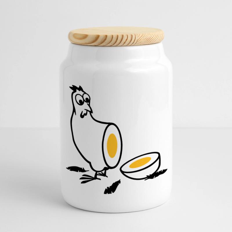 Huhn oder Ei Panorama Keksdose mit Holzdeckel