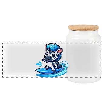 mignon zèbre surfer planche de surf d’été dessin animé - Boîte à biscuits avec couvercle en bois - blanc - Devant