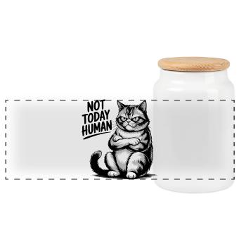 Not Today Human Cat - Panoramic Cookie Jar with Wooden Lid - white - Front