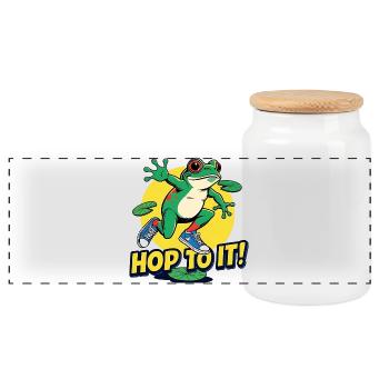 Funny Frog Saying Fitness Motivator - Panoramic Cookie Jar with Wooden Lid - white - Front