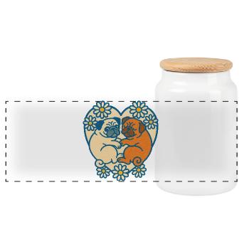 Motif cœur de couple de carlins ludiques - Boîte à biscuits avec couvercle en bois - blanc - Devant