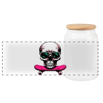 Skulls Skateboard / Skater Skull - Panoramic Cookie Jar with Wooden Lid - white - Front