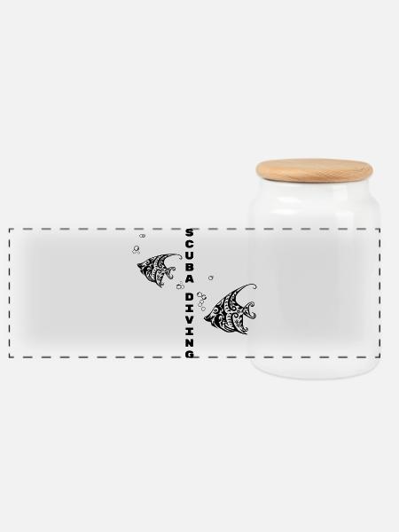 Tauchen – Tribal Fish Design - Panorama Keksdose mit Holzdeckel - Weiß