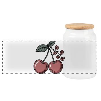 Cherry graphic sweet cherry blossoms - Panoramic Cookie Jar with Wooden Lid - white - Front