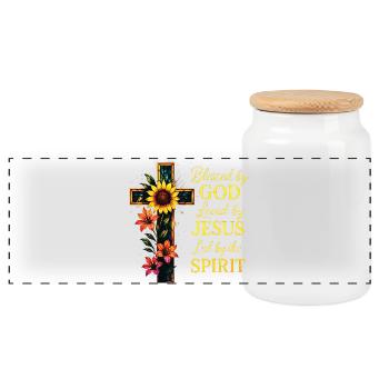 Geliebt von Jesus Christliches Kreuz - Panorama Keksdose mit Holzdeckel - Weiß - Vorne