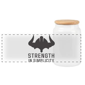 Shield of Power Emblem Design - Panoramic Cookie Jar with Wooden Lid - white - Front