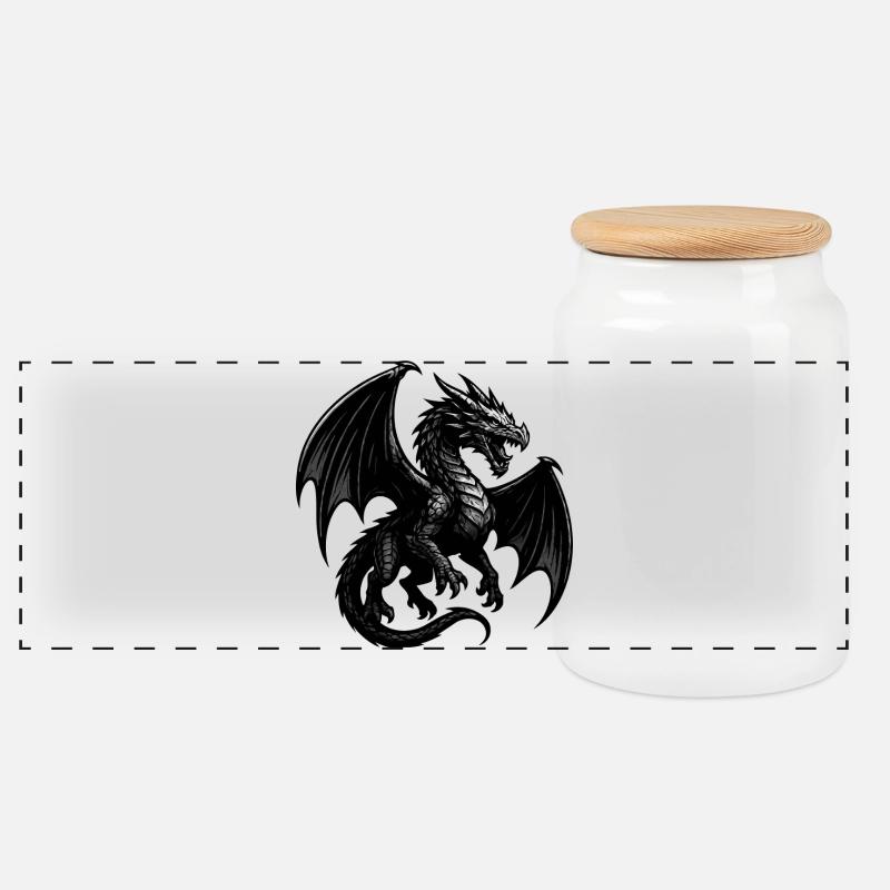 Dragon en pein vol  - Boîte à biscuits avec couvercle en bois - blanc