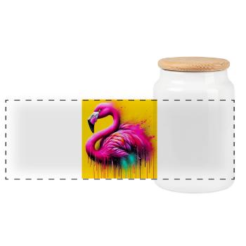 flamingo - Panoramic Cookie Jar with Wooden Lid - white - Front