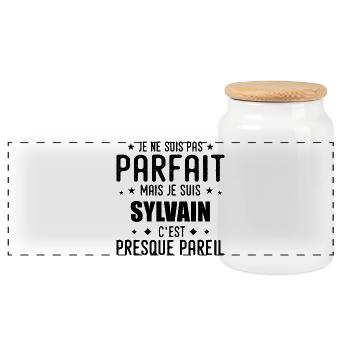Sylvain : authentique, imparfait, top, perfection - Boîte à biscuits avec couvercle en bois - blanc - Devant