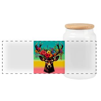 Deer - Panoramic Cookie Jar with Wooden Lid - white - Front