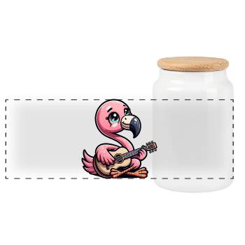 Niedlicher Flamingo Spielt Akustikgitarre - Panorama Keksdose mit Holzdeckel - Weiß - Vorne