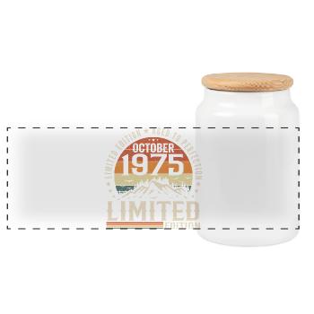Born in October 1975 - vintage gift October 1975 - Panoramic Cookie Jar with Wooden Lid - white - Front