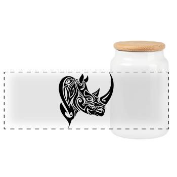 Rhinocéros Tête Tribale Tattoo - Boîte à biscuits avec couvercle en bois - blanc - Devant