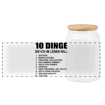 Gaming 10 Things I Want Gamer Games Gamer - Panoramic Cookie Jar with Wooden Lid - white - Front