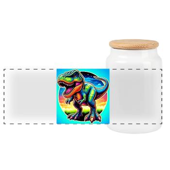 dinosaur - Panoramic Cookie Jar with Wooden Lid - white - Front