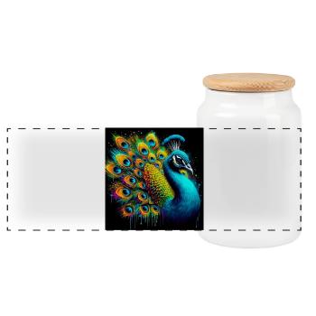 peacock - Panoramic Cookie Jar with Wooden Lid - white - Front