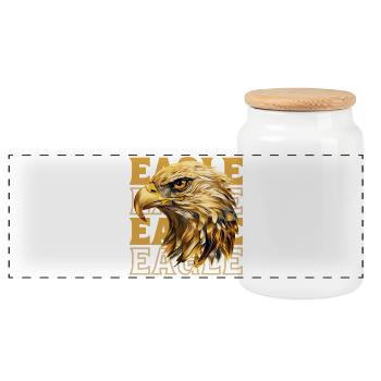 Eagle Head Gold Bird of Prey Bird Animal Nature - Panoramic Cookie Jar with Wooden Lid - white - Front